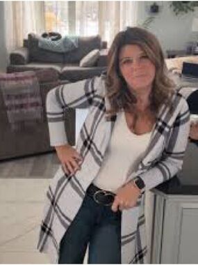 Max Studio Beige and Black Plaid Long Cardigan
